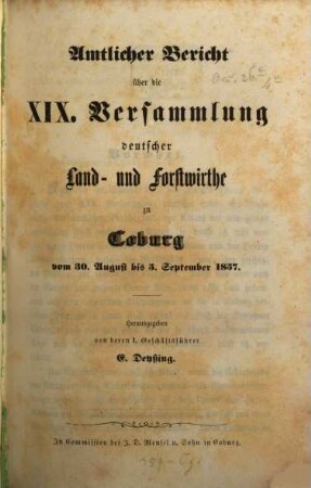 Amtlicher Bericht über die Versammlung Deutscher Land- und Forstwirthe. 19. 1857