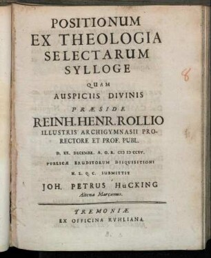 Positionum Ex Theologia Selectarum Sylloge