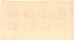 Wohnhaus Kirstaedter, Berlin-Schlachtensee: Straßenansicht, Gartenansicht, Giebelansichten nach Südosten und Nordwesten, Schnitt, Grundrisse Kellergeschoss, Erdgeschoss, Obergeschoss, Dachgeschoss 1:100