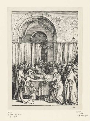 Joachims Opfer wird vom Hohepriester zurückgewiesen, Blatt 2 aus: Albrecht Dürer, "Epitome in Divae Parthenices Mariae Historiam ab Alberto Durero Norico per figuras digestam cum versibus annexis Chelidonii", Nürnberg 1511, S. Aij