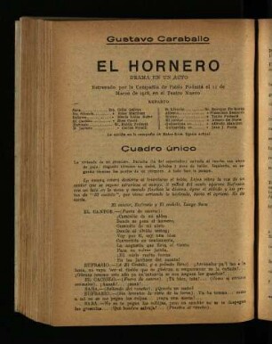 El hornero : drama en un acto