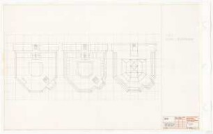 Zentralbibliothek der Landbauwissenschaft, Bonn Neubau: Typ C-A, Grundriss, Rasteruntersuchung, 1.OG, 2.OG, Dach, 1:200