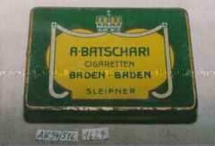 Blechdose für 25 Stück "CIGARETTEN SLEIPNER GOLD" A. BATSCHARI BADEN-BADEN