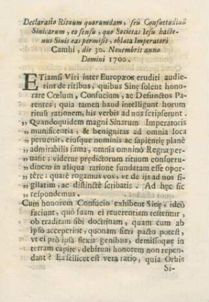 Declaratio Rituum quorumdam, seu Consuetudinu Sinicarum, ...