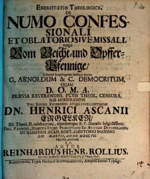 De numo confessionali et oblatorio sive missali