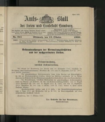No. 215, 13. Oktober 1920