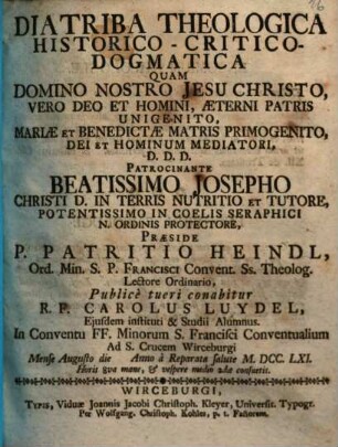 Diatriba Theologica Historico-Critico-Dogmatica
