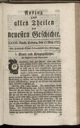 XXXIII. Nachl. Coburg, den 17. Aug. 1757.