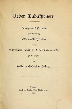 Ueber Tabaksteuern : Inaug.-Diss. der Univ. Leipzig