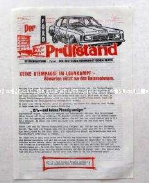 Zeitung der DKP für die Beschäftigten der Ford-Werke in Düsseldorf u.a. zum Kampf um höhere Löhne (dreisprachig)