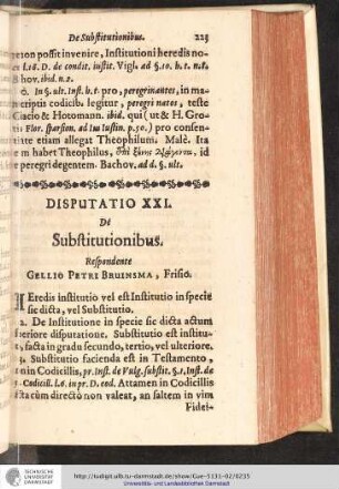 Disputatio XXI. De Substitutionibus