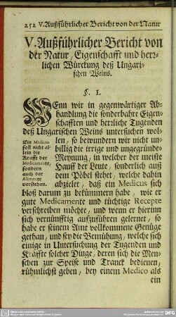 V. Außführlicher Bericht von der Natur, Eigenschafft und herzlichen Würkung deß Ungarischen Weins