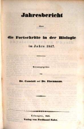 Jahresbericht über die Fortschritte der gesammten Medicin in allen Ländern. 1847,1/3 (1848)