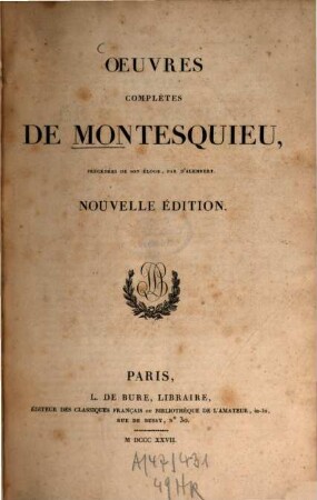 Oeuvres complètes de Montesquieu