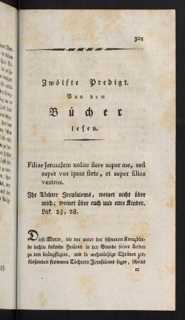 301-328, Zwölfte Predigt. Von dem Bücher lesen.