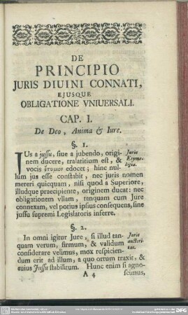 Cap. I. De Deo, Anima & Iure