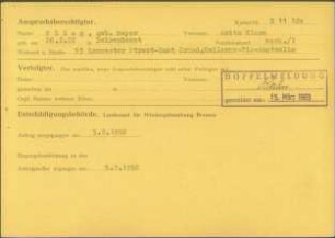 Eintrag in der Bundeszentralkartei (Teil des Testsamples): Flieg, Anita Klara, geb. Meyer