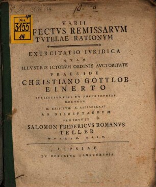 Varii effectus remissarum tutelae rationum exercitatio iuridica