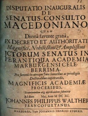 Disp. inaug. de senatus-consulto Macedoniano