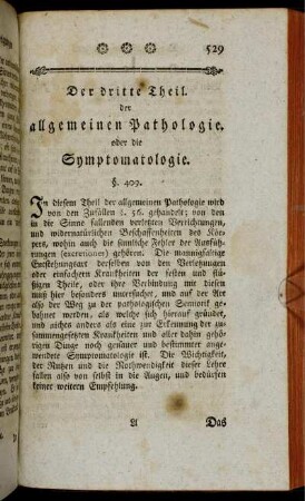 Der dritte Theil. der allgemeinen Pathologie, oder die Symptomatologie.