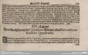 XIV. Capitel. Von Auszeichnung der Quadrat-Wurzel/ oder Extractione Radicis Quadratae.