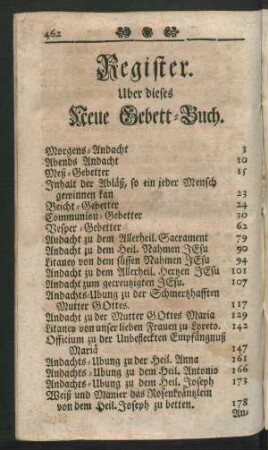Register. Uber dieses Neue Gebett-Buch.