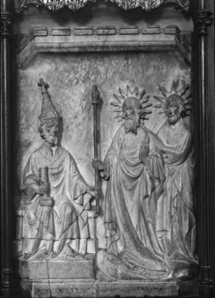 Relief des ehemaligen Hochaltars: Petrus gibt seinen Stab dem heiligen Martialis