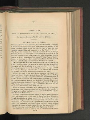 Mongolia, with an Introduction on "The Partition of China".