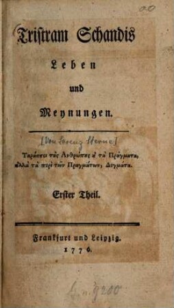 Tristram Schandis Leben und Meynungen, 1