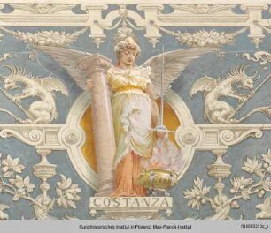 Ausmalung des Treppenhauses im Palazzo Grifoni Budini Gattai : Weibliche Allegorien mit den Wappen der Familie Budini Gattai