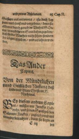 Das Ander Capitel. Von der Mündlichen unnd Geistlichen Niessung deß Leibs und Bluts Christi im H. Nachtmal.
