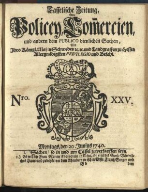 Nro. XXV, Montags, den 20. Junius 1740