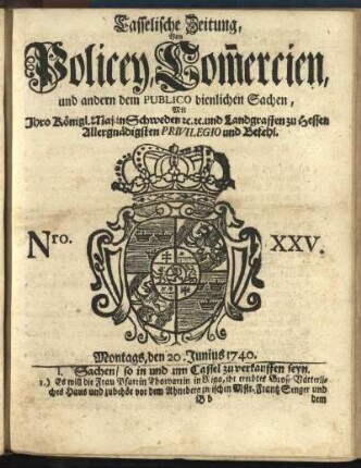 Nro. XXV, Montags, den 20. Junius 1740