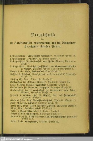 Handelsregister : Verzeichniß der im Handelsregister eingetragenen und im Einwohner-Verzeichniß fehlenden Firmen