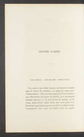 Dixieme cahier. Jour sidéral. - Jour solaire. - Soleil fictif.