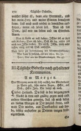 III. Tägliche Gebethe nach gehaltener Kommunion.