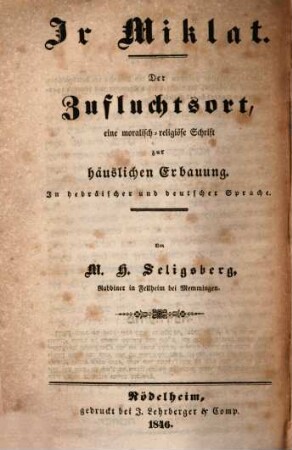 Ir Miklat : = Der Zufluchtsort