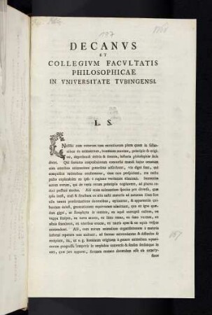 Decanvs Et Collegivm Facvltatis Philosophicae In Vniversitate Tvbingensi. L. S.