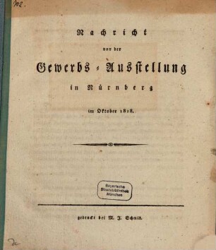 Nachricht von der Gewerbs-Ausstellung in Nürnberg im Oktober 1818