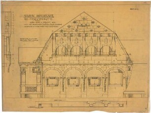 Billing, Hermann; Karlsruhe, Hirschstr. 101 a / Vorholzstr.; Haus Kohlbecker - Giebel zur Hirschstraße (Ansicht; Schnitte)