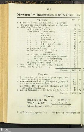 Abrechnung der Preßkorrespondenz auf das Jahr 1907