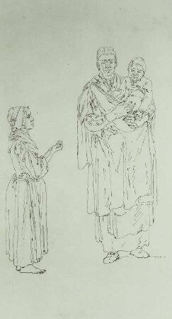 Frau mit Kind auf dem Arm und Mädchen