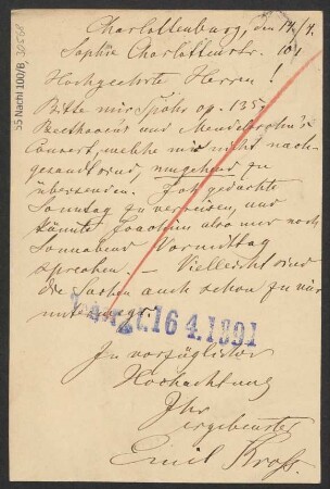 Brief an B. Schott's Söhne : 15.04.1891