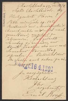 Brief an B. Schott's Söhne : 15.04.1891