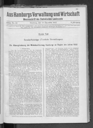 Die Altersgliederung der Wohnbevölkerung Hamburgs zu Beginn des Jahres 1932