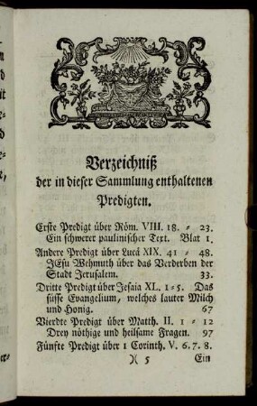 Verzeichniß der in dieser Sammlung enthaltenen Predigten.