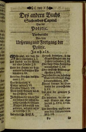 Vorbericht Von dem Ursprung und Fortgang der Politic.