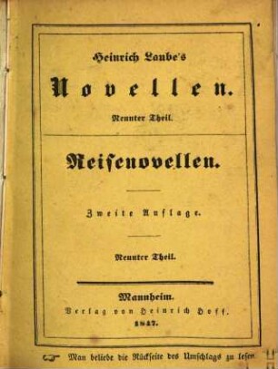 Heinrich Laube's Novellen, 9. Reisenovellen ; 9