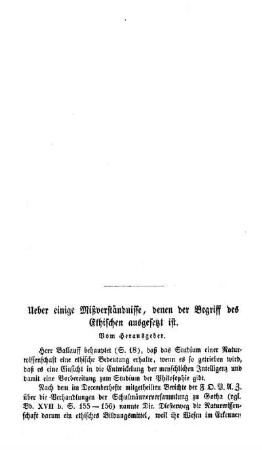 Ueber einige Mißverständnisse, denen der Begriff des Ethischen ausgesetzt ist