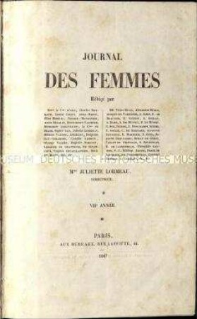 Französische Modezeitschrift mit farbigen Illustrationen. 1847